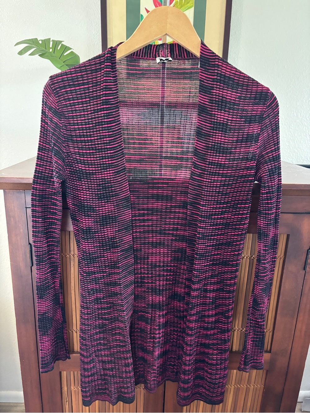 Missoni Pink and Black Striped Open-Front Cardigan